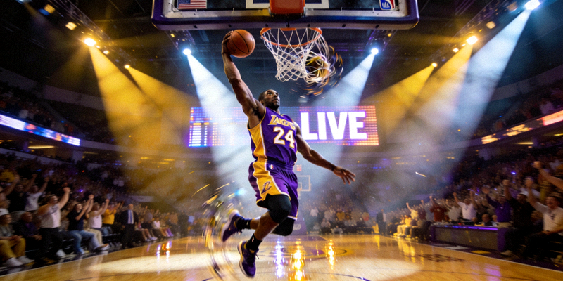 NBA篮球赛事直播 - 球员扣篮精彩瞬间与球场灯光效果